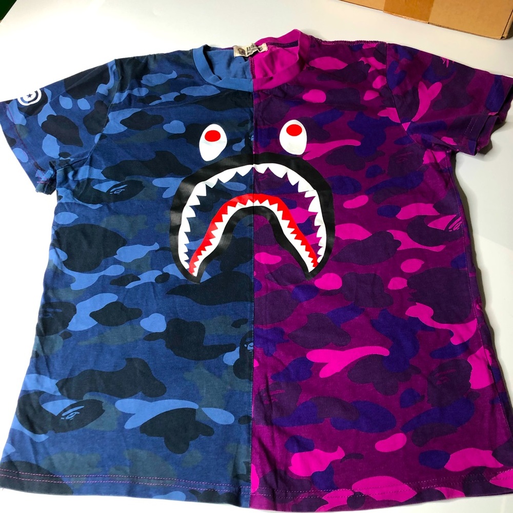 Bape Navy Purple Shark Camo Mens Small T-Shirt